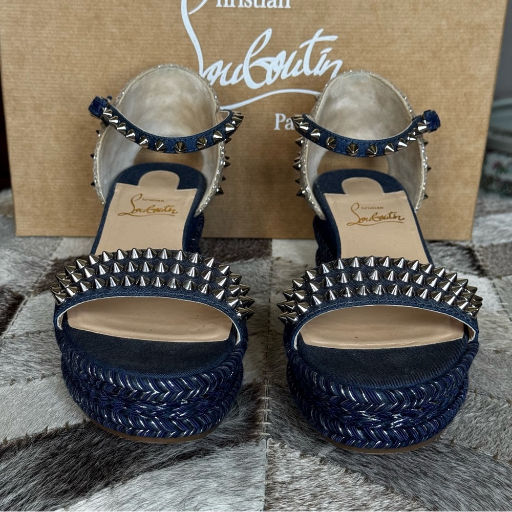 Christian Louboutin MADMONICA 60 Spiked Stud Platform Wedge Sandals Shoes - Picture 7 of 9